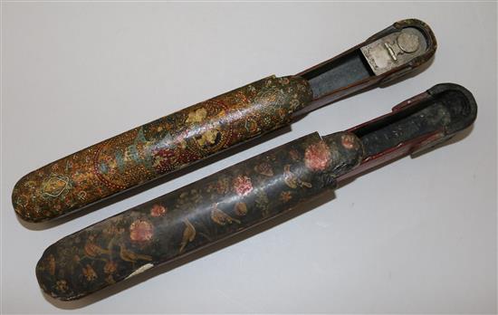 Two antique Persian scribes papier mache pen boxes, 8.5in.
